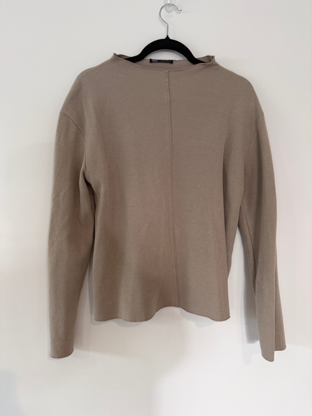 Zara Neutral Taupe Knit Long Sleeve Top